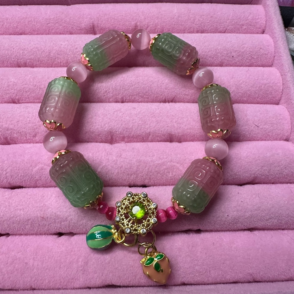 Natural Brazilian cat's eye jasper back pattern barrel bead bracelet